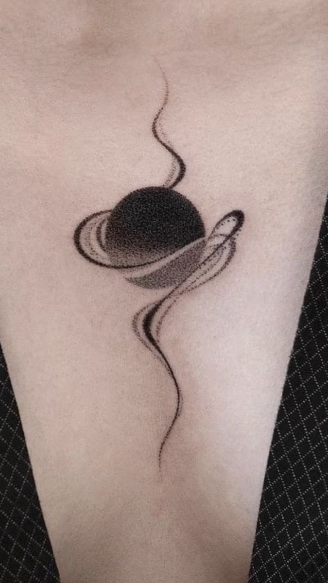 Cosmic Hands Holding Saturn Tattoo Design