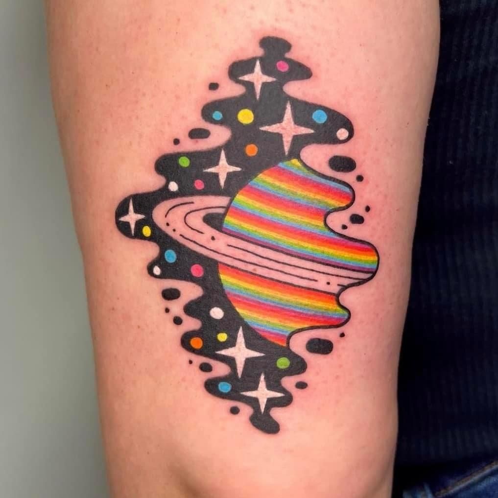 Crescent Saturn at the Collarbone Tattoo Design