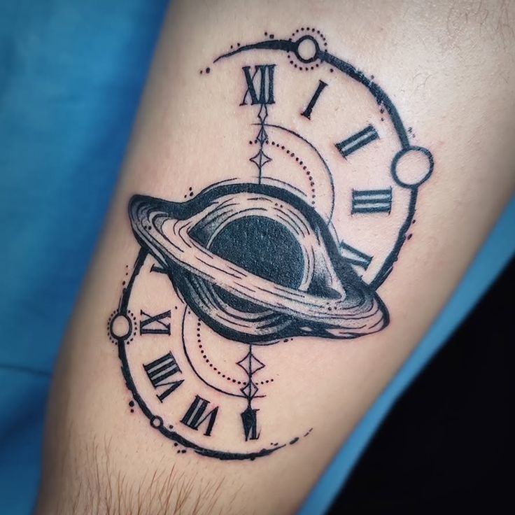 Saturn Clockwork Timepiece Tattoo Design