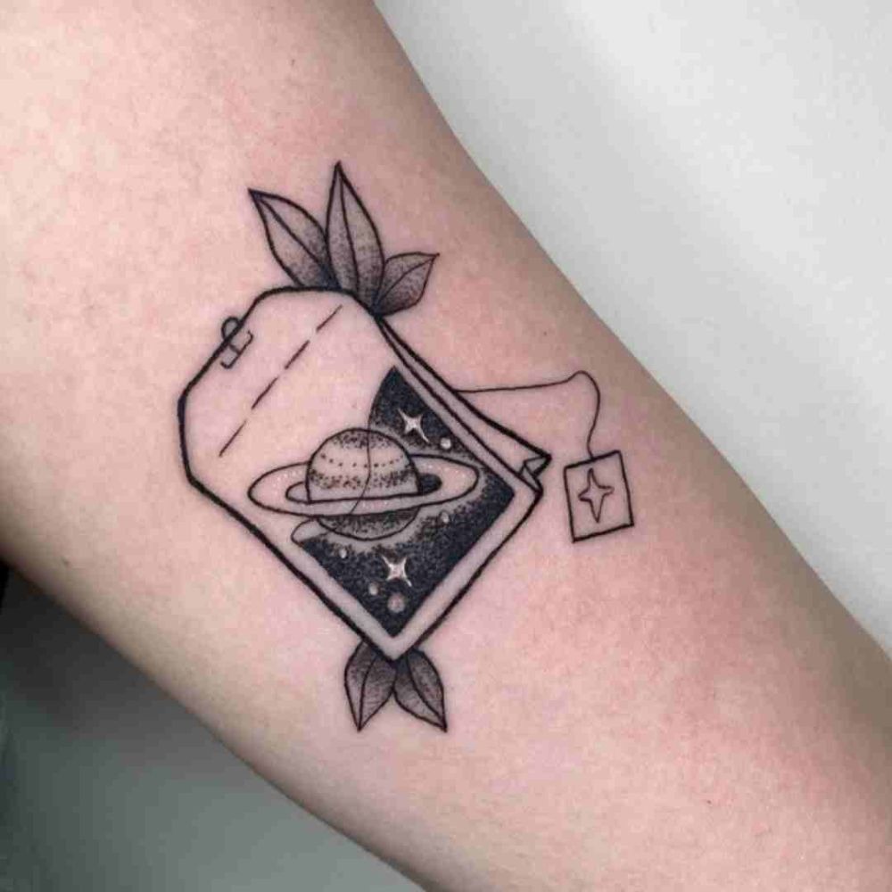 Saturn Tea Bag Illustration Tattoo Design