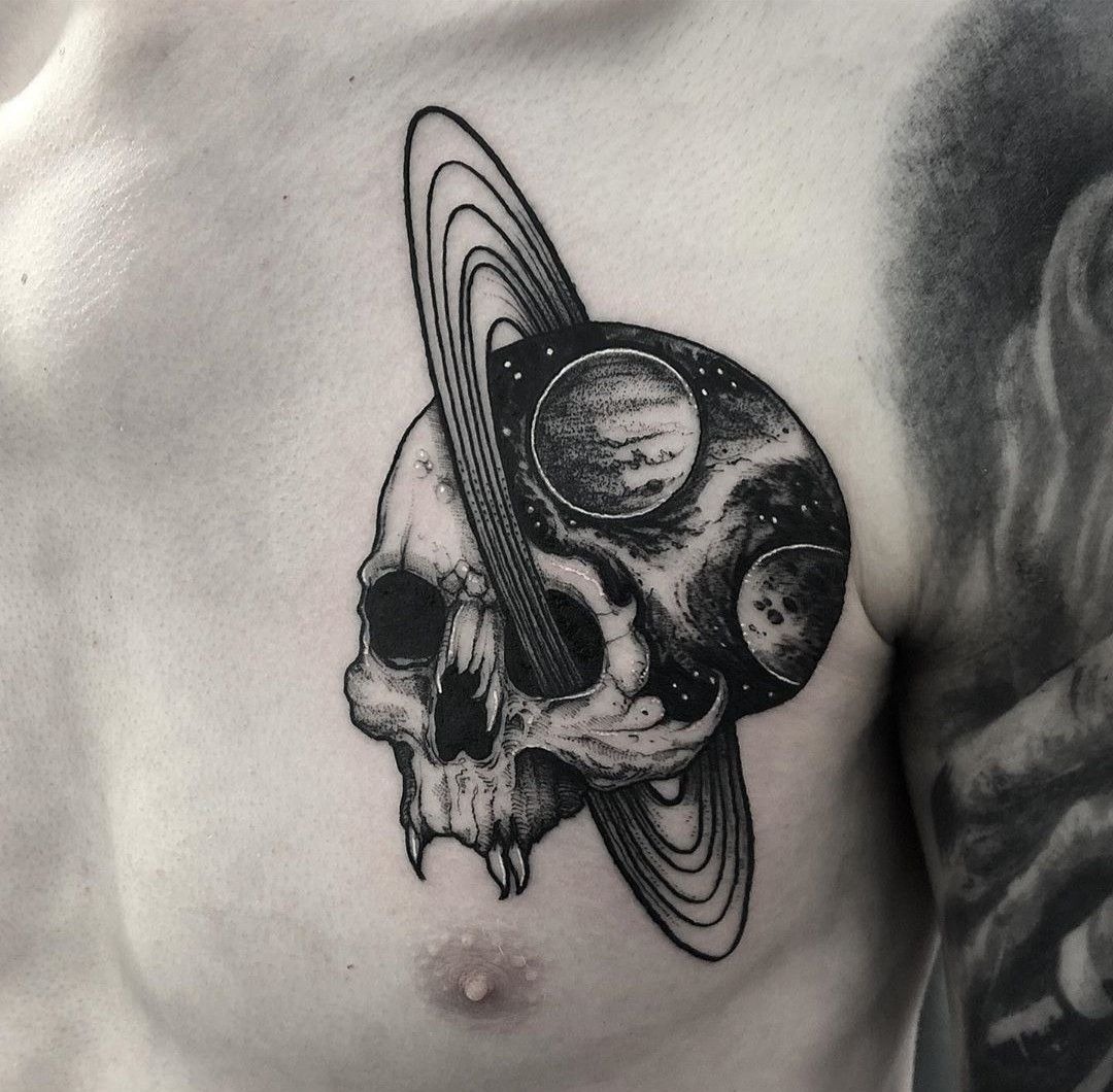 Skull and Saturn Fusion Tattoo Design