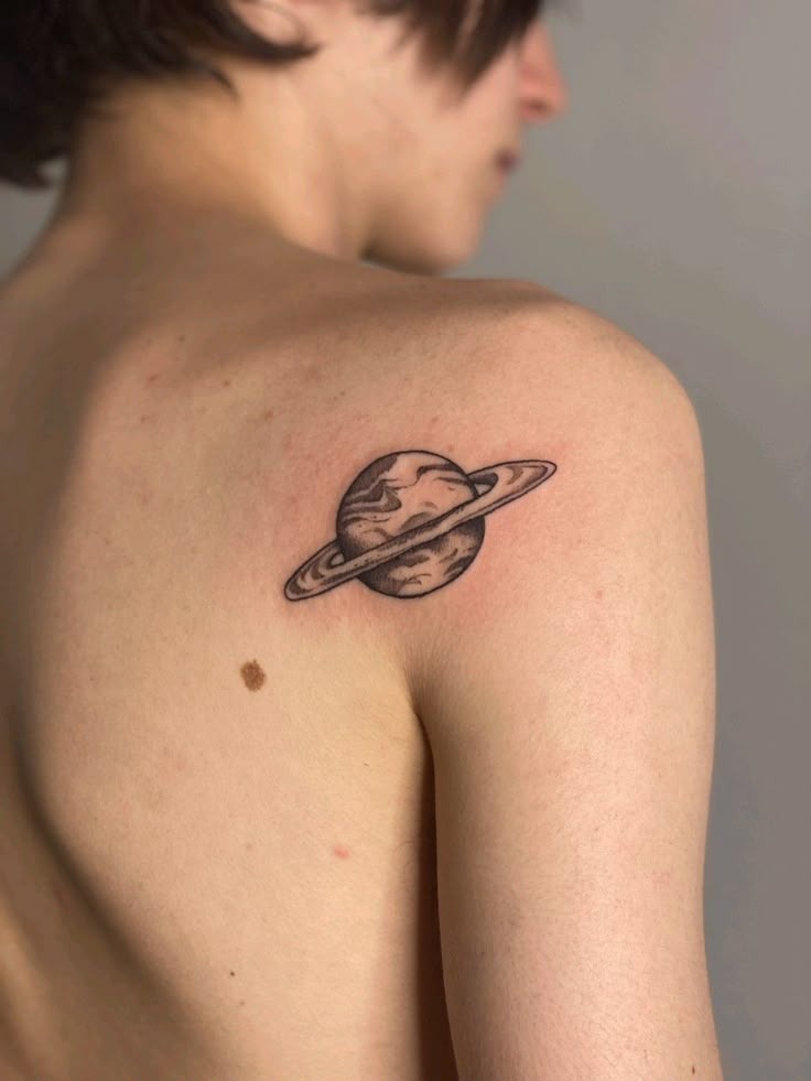 Soft Planet Shoulder Saturn Tattoo Design