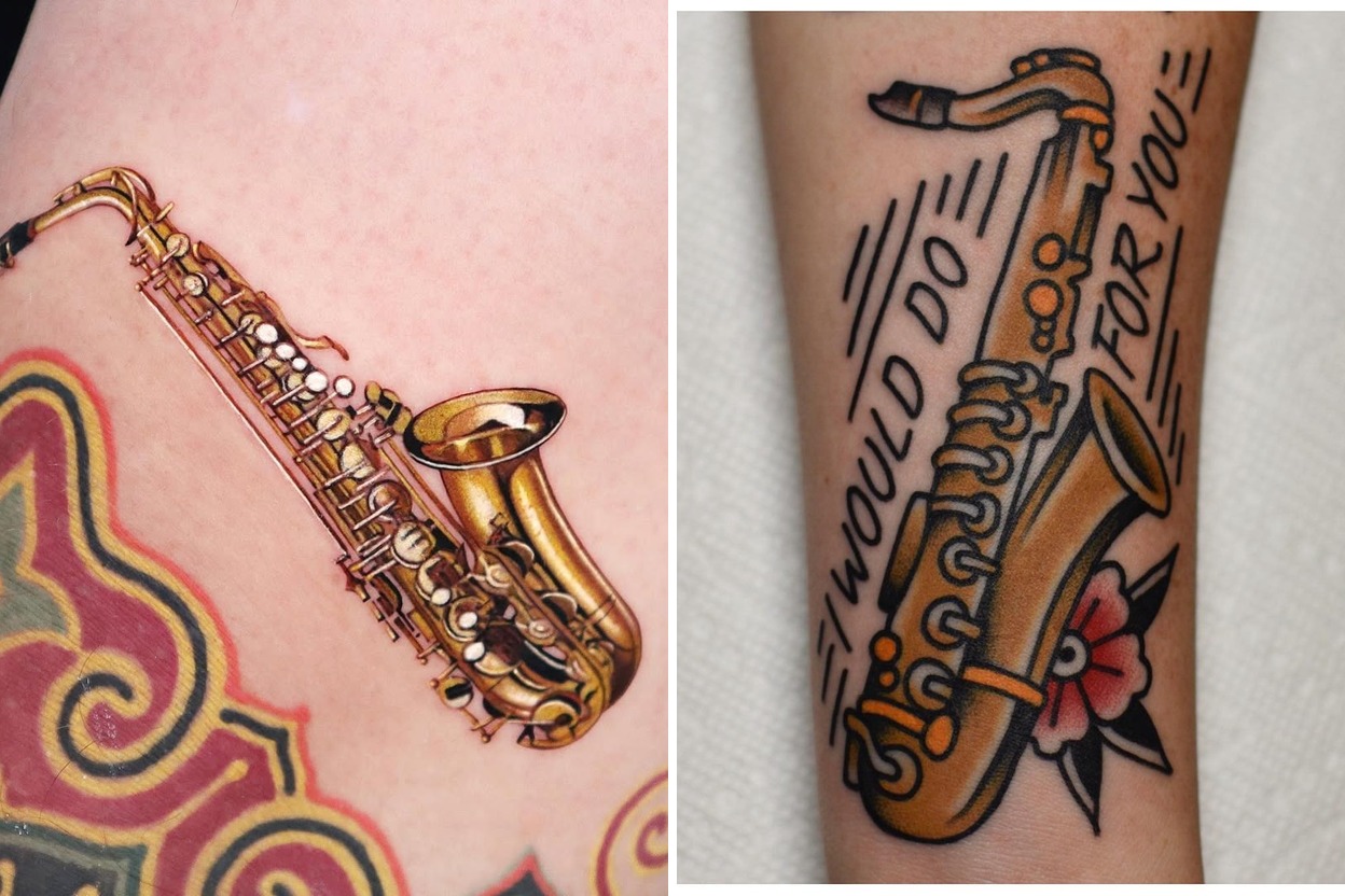 36+ Saxophone Tattoo Ideas & Inspiration Featured Lookbook Collage