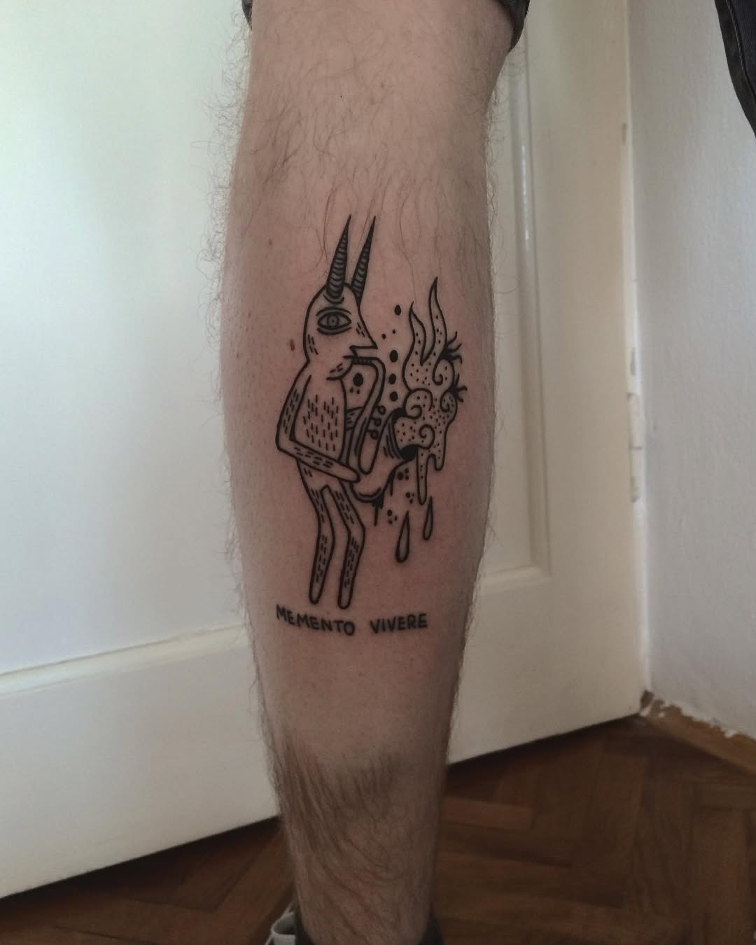 Playful saxophone tattoo with unique character design Tattoo Design