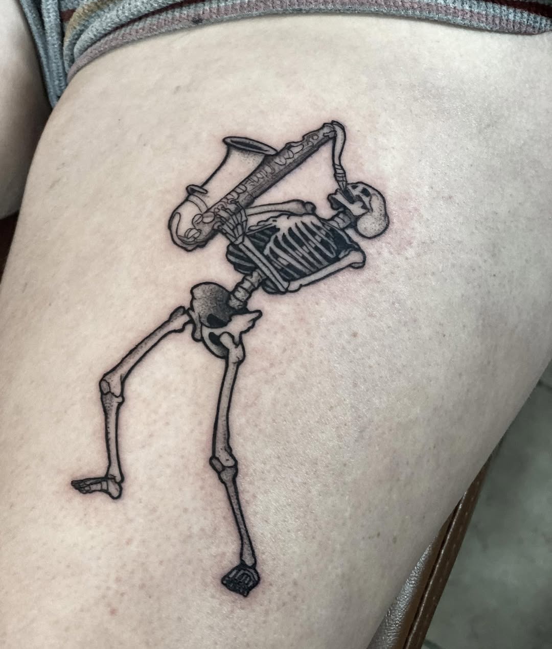 Unique Skeleton Playing Saxophone Tattoo Design Tattoo Design