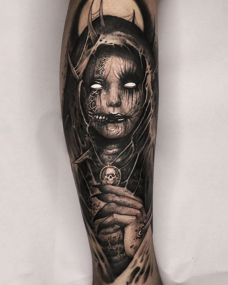 Demon Girl with Teeth Tattoo Design