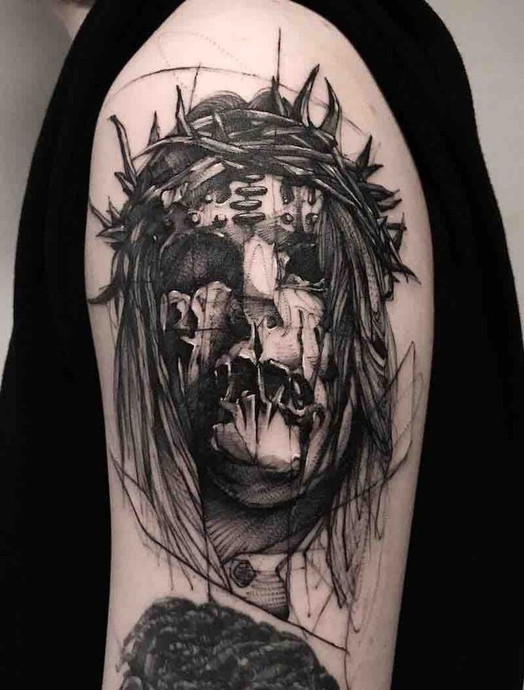 Pumpkin-Headed Doll and Raven Tattoo Design