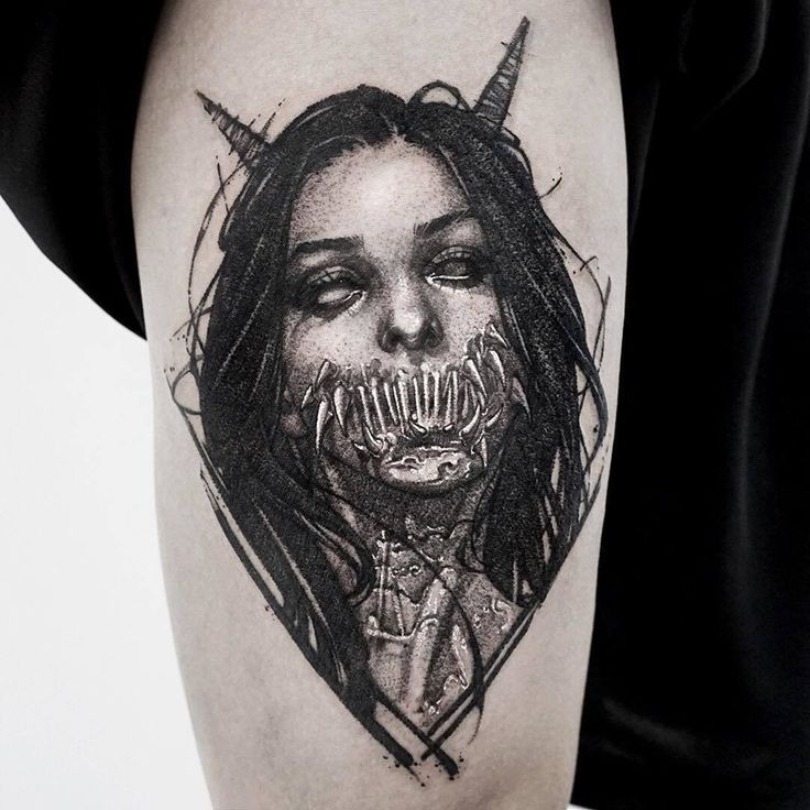 Winged Skeleton Creature Tattoo Design