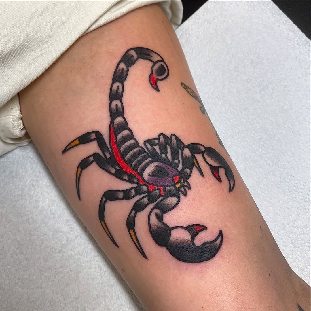 Bold Scorpio Tattoo with Vibrant Colors Tattoo Design