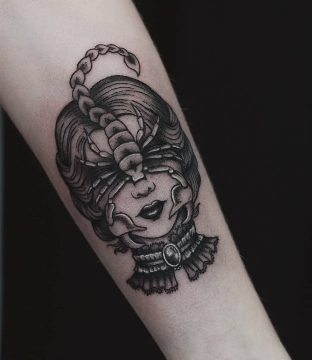 Intricate Scorpio Tattoo Blending Femininity and Edge Tattoo Design