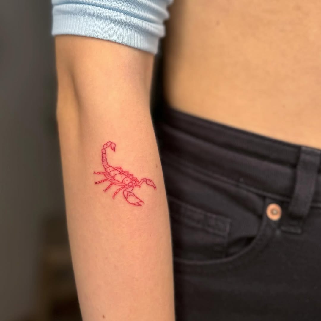 Minimalist Scorpio Tattoo in Bold Red Ink Tattoo Design