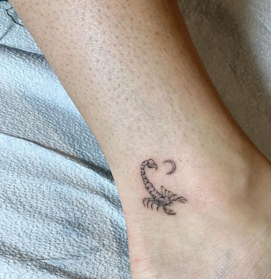 Minimalist Scorpio Tattoo with Crescent Moon Tattoo Design