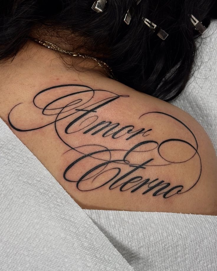 Elegant Shoulder Script Quote Tattoo Tattoo Design
