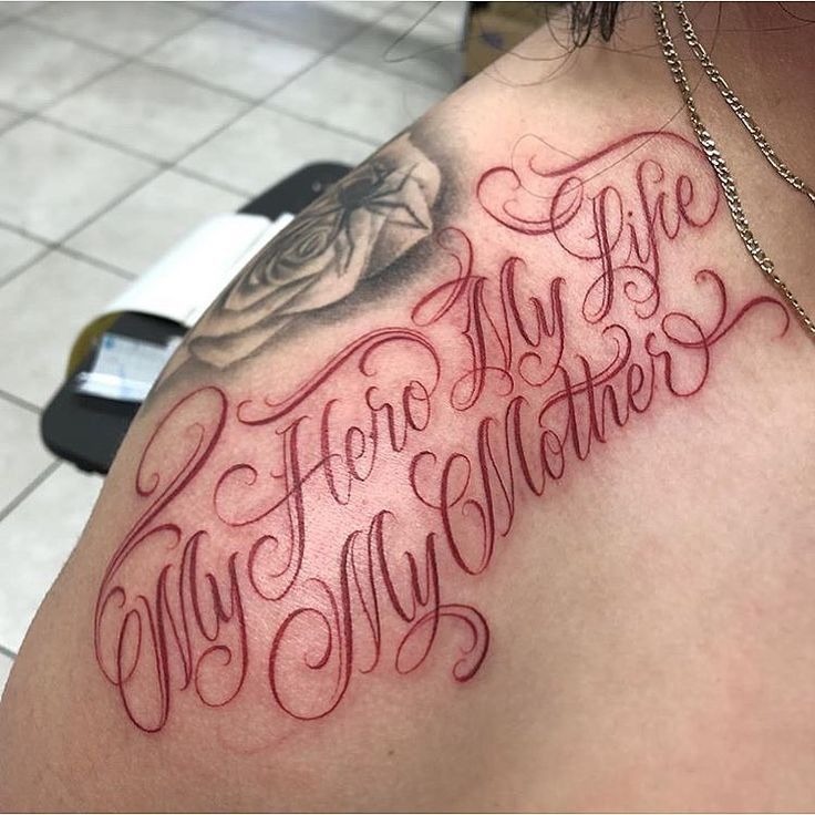 Red Ink Script Shoulder Tattoo Tattoo Design
