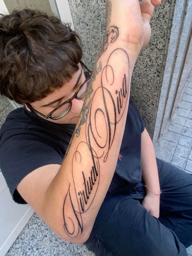Vertical Script Forearm Phrase Tattoo Tattoo Design