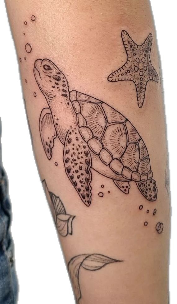 Baby Turtle With Blossom Tattoo Tattoo Design