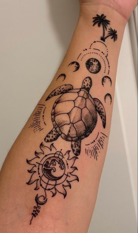 Celestial Island Sea Turtle Tattoo Tattoo Design