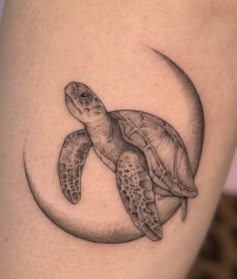 Crescent Moon Sea Turtle Tattoo Tattoo Design