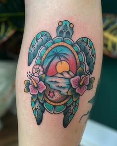 Floral Forearm Sea Turtle Tattoo Tattoo Design