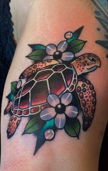 Floral Sea Turtle Tattoo Tattoo Design