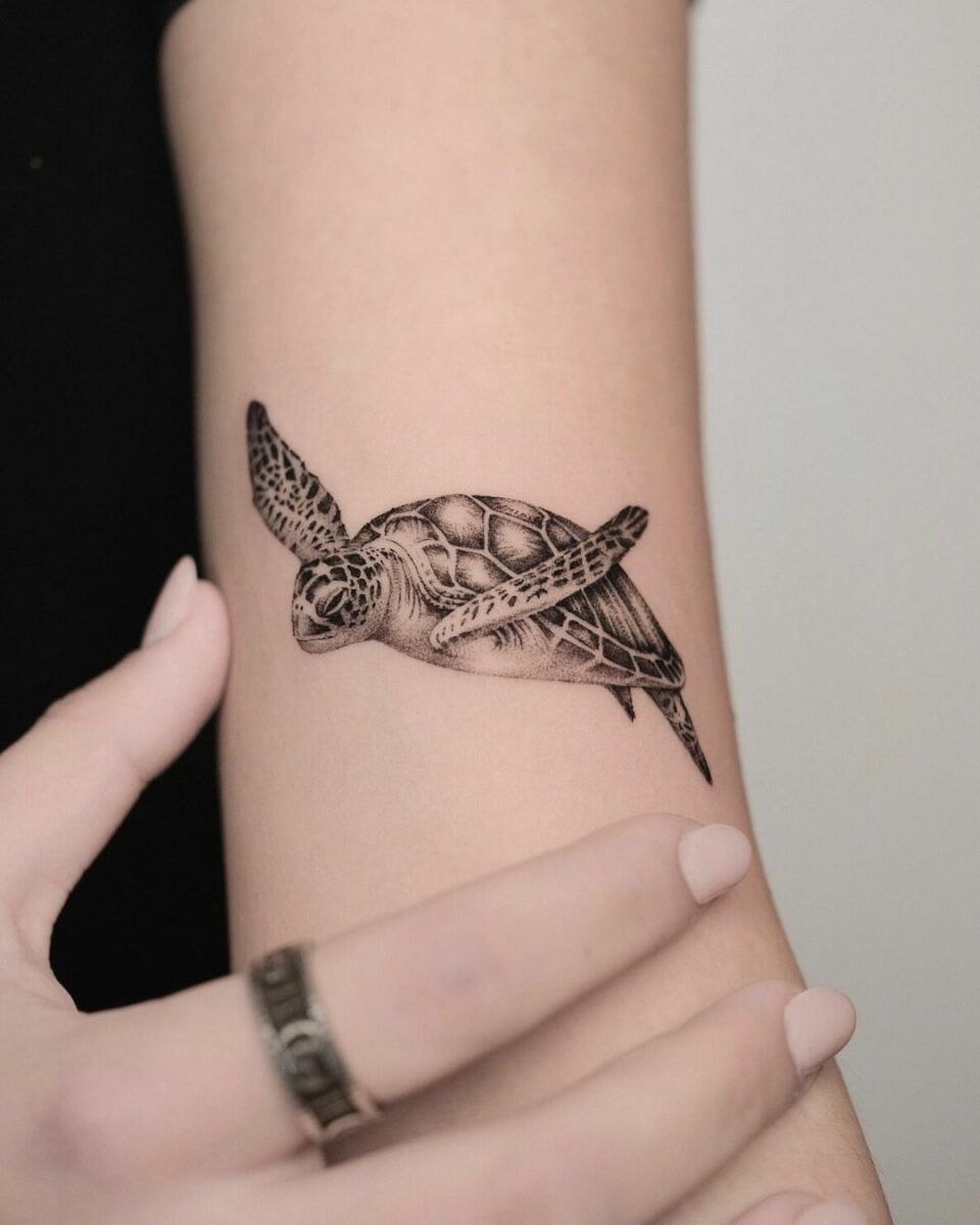 Geometric Swim Sea Turtle Tattoo Tattoo Design