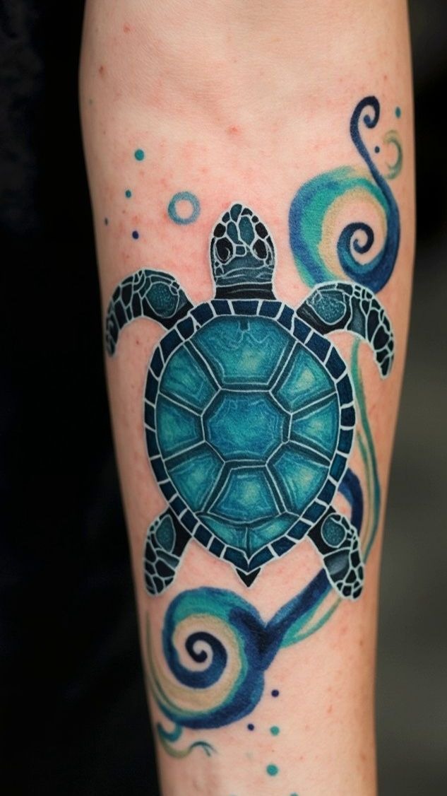 Ocean Swirl Sea Turtle Tattoo Tattoo Design