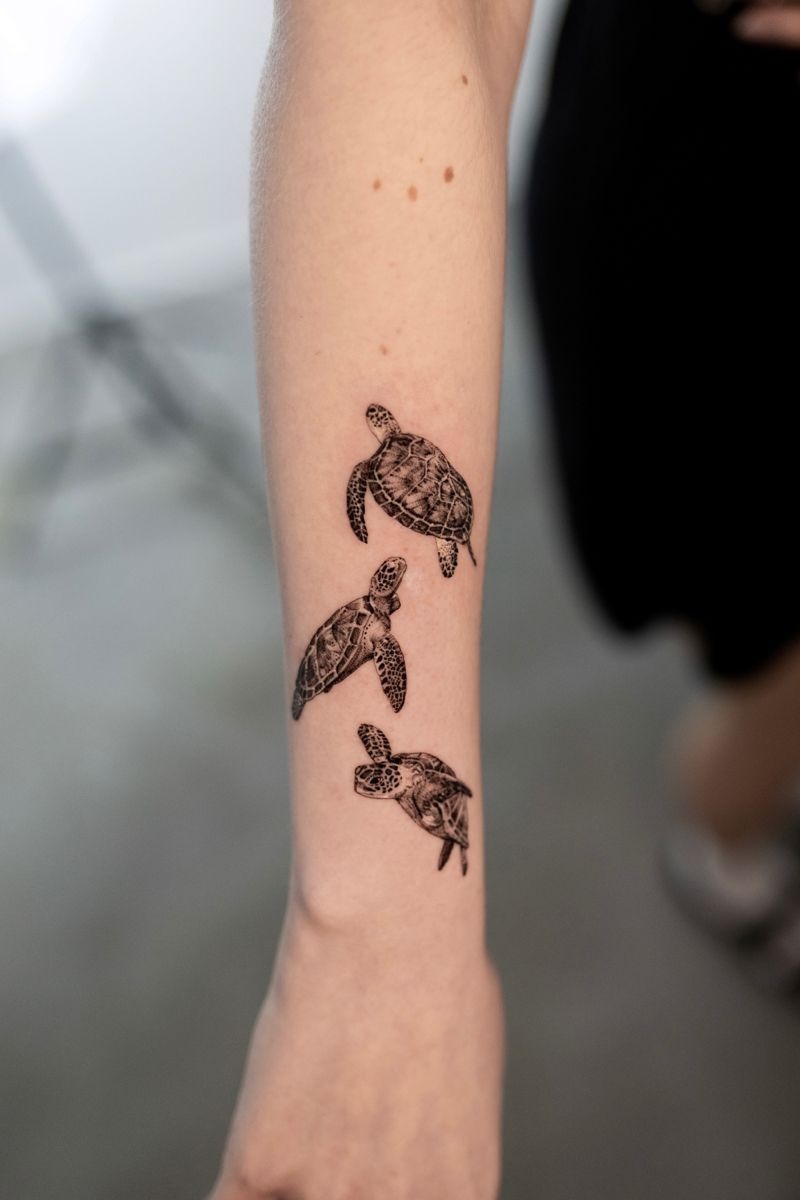 Wave And Bubbles Sea Turtle Tattoo Tattoo Design