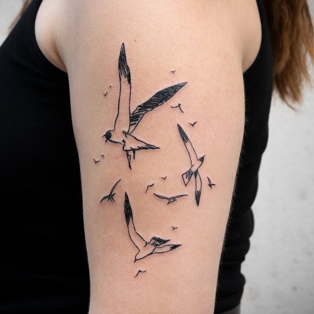 Elegant seagull tattoo capturing freedom in flight Tattoo Design