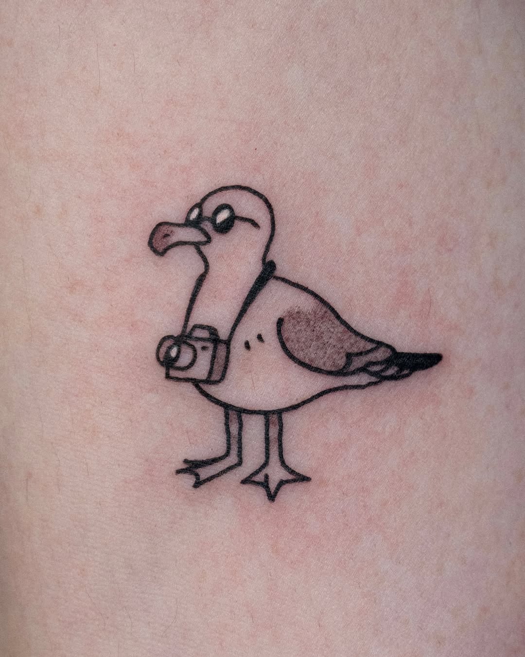 Humorous Seagull Tattoo with Camera Design Tattoo Design