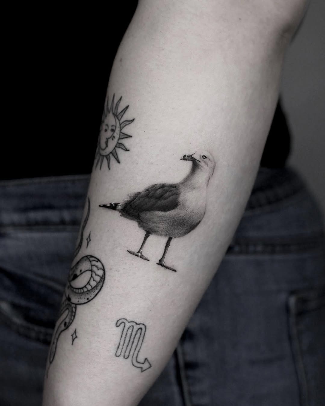 Intricate seagull tattoo with detailed shading Tattoo Design