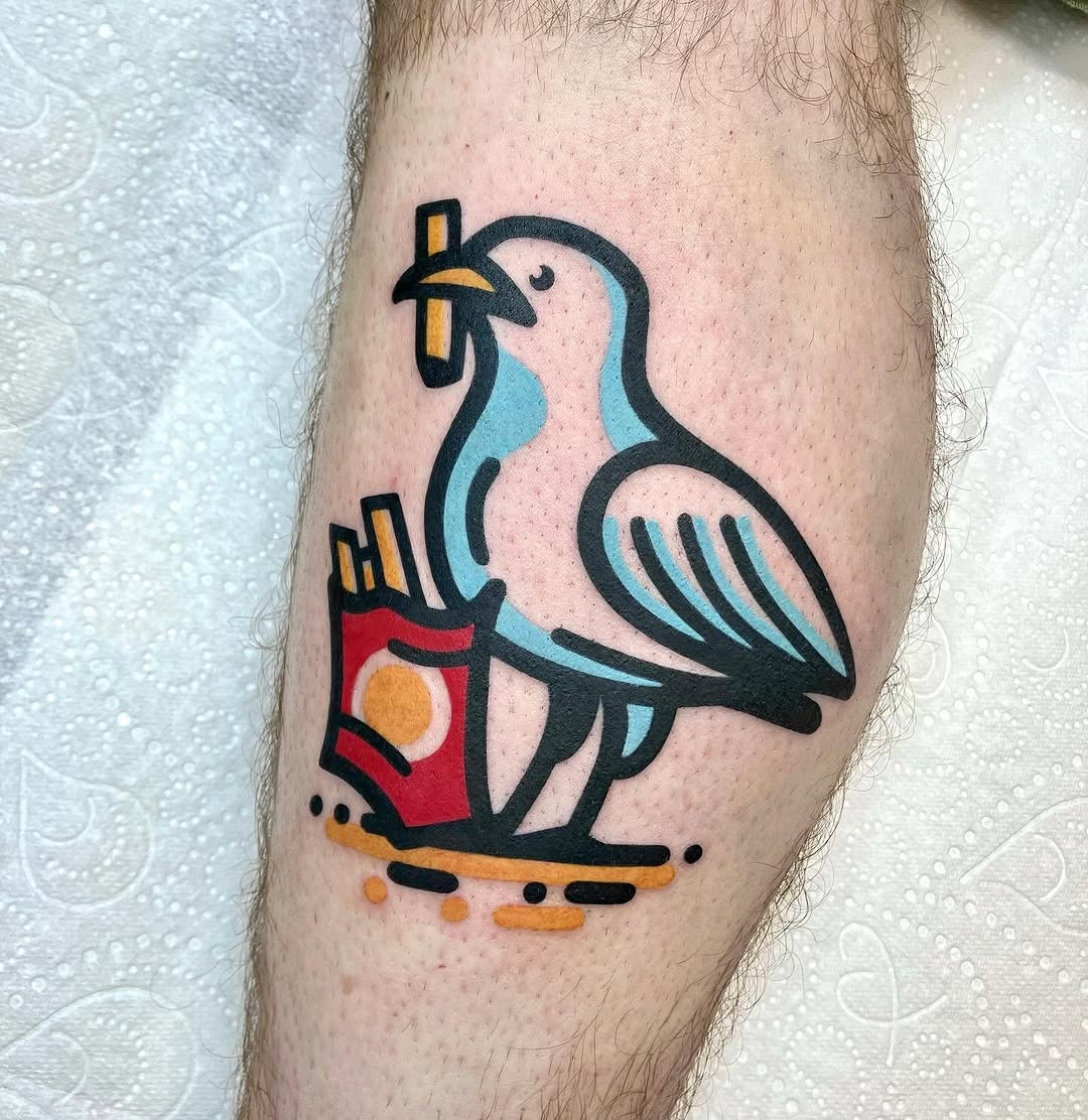 Playful seagull enjoying a snack tattoo design Tattoo Design