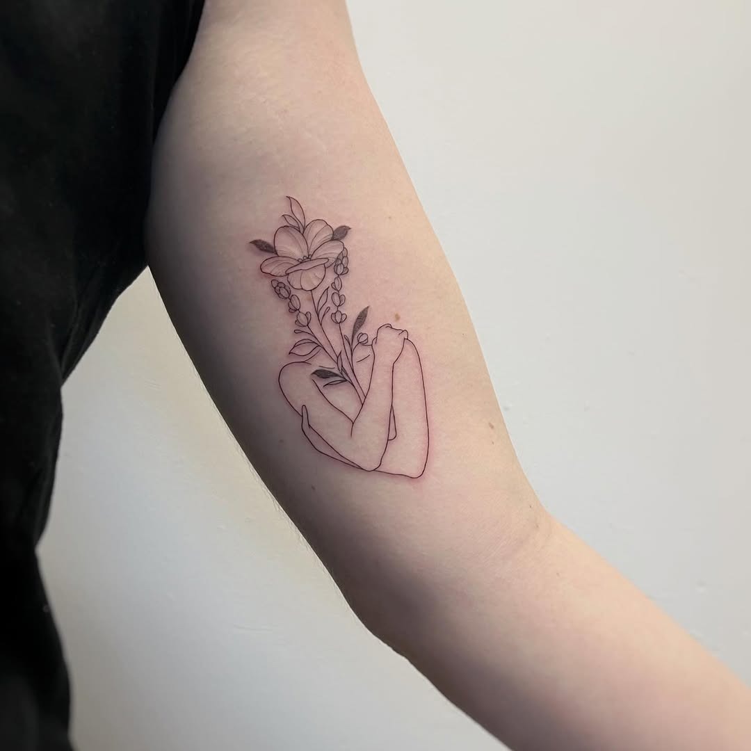 A delicate embrace of nature and self-love Tattoo Design