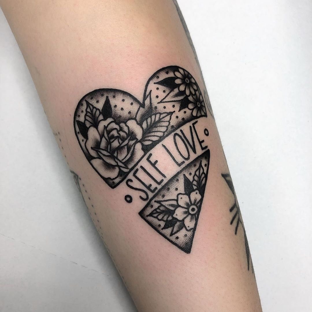 Heart tattoo embracing self-love and nature Tattoo Design