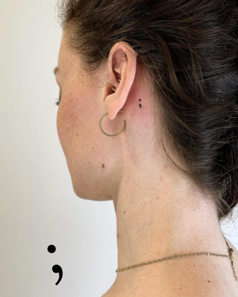 Crescent Moon and Starry Semi-Colon Tattoo Tattoo Design