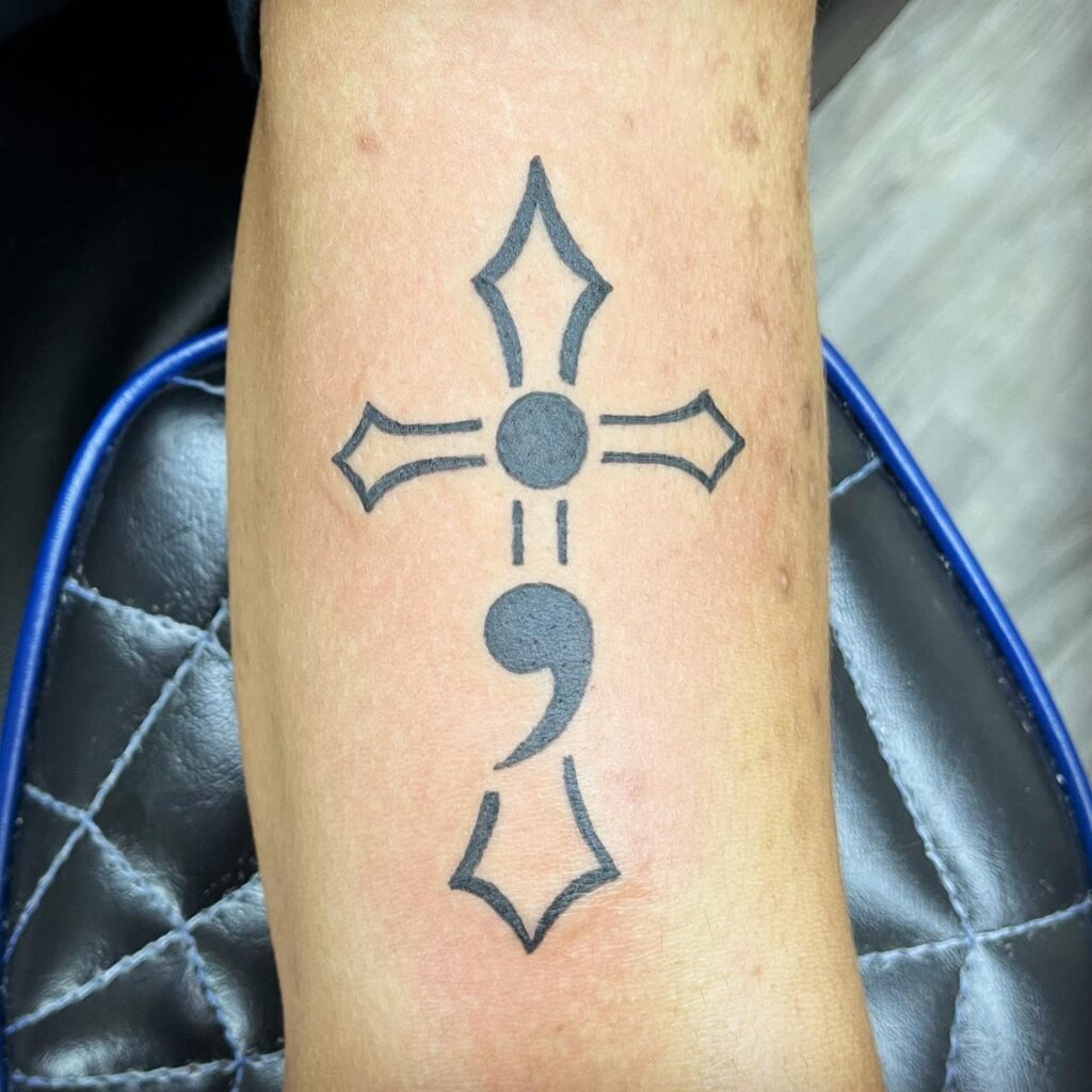 Sun and Rose Semi-Colon Tattoo Tattoo Design