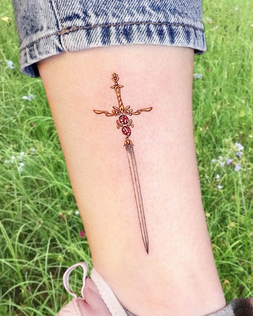 Symbolic Semi-Colon Tattoo with Cross and Arrow Tattoo Design