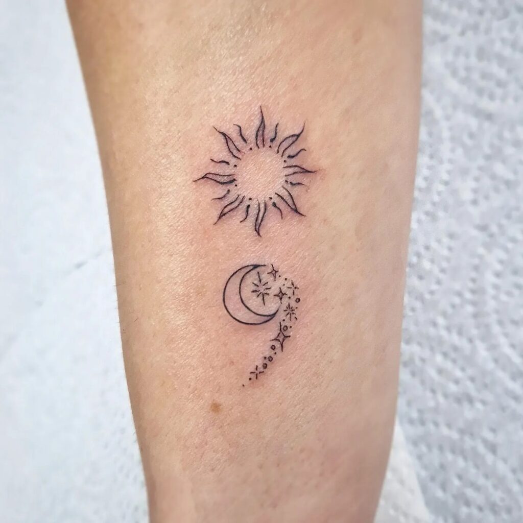Watercolor Feather and Semi-Colon Tattoo with Turquoise Accents Tattoo Design