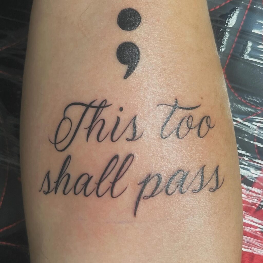 “Your Story is Not Over Yet” Semi-Colon Tattoo with Flames Tattoo Design