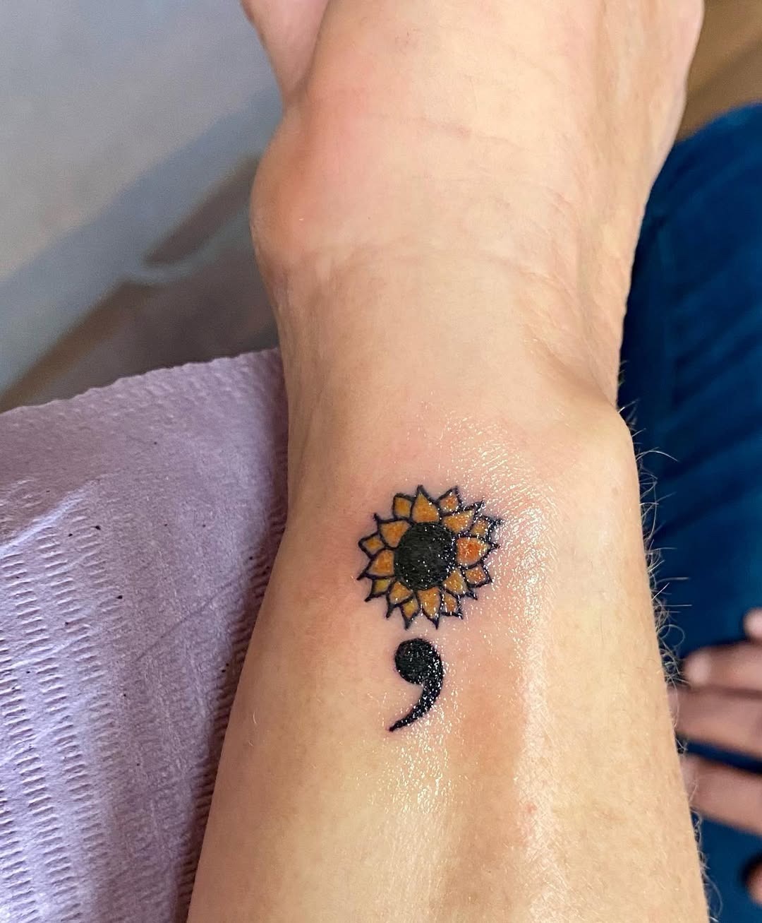 A unique blend of sunflower and semicolon tattoo Tattoo Design
