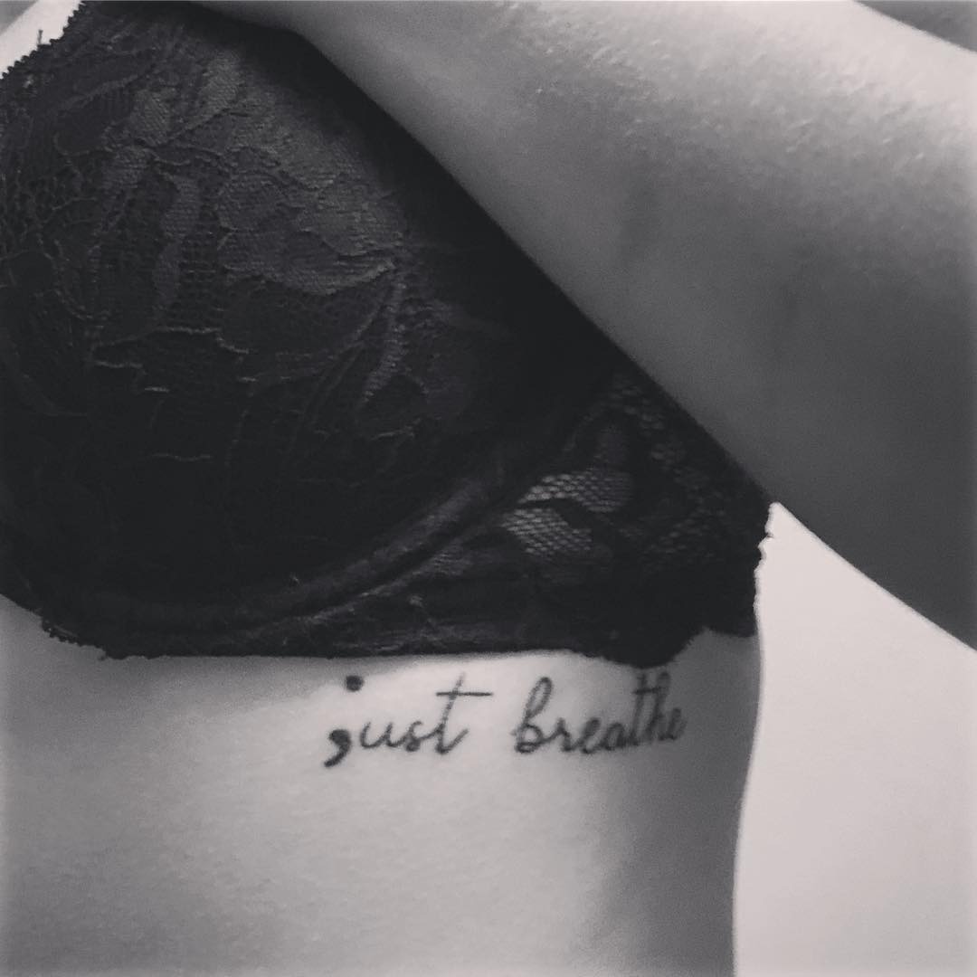 Deeply inspiring breathe tattoo with semicolon meaning Tattoo Design