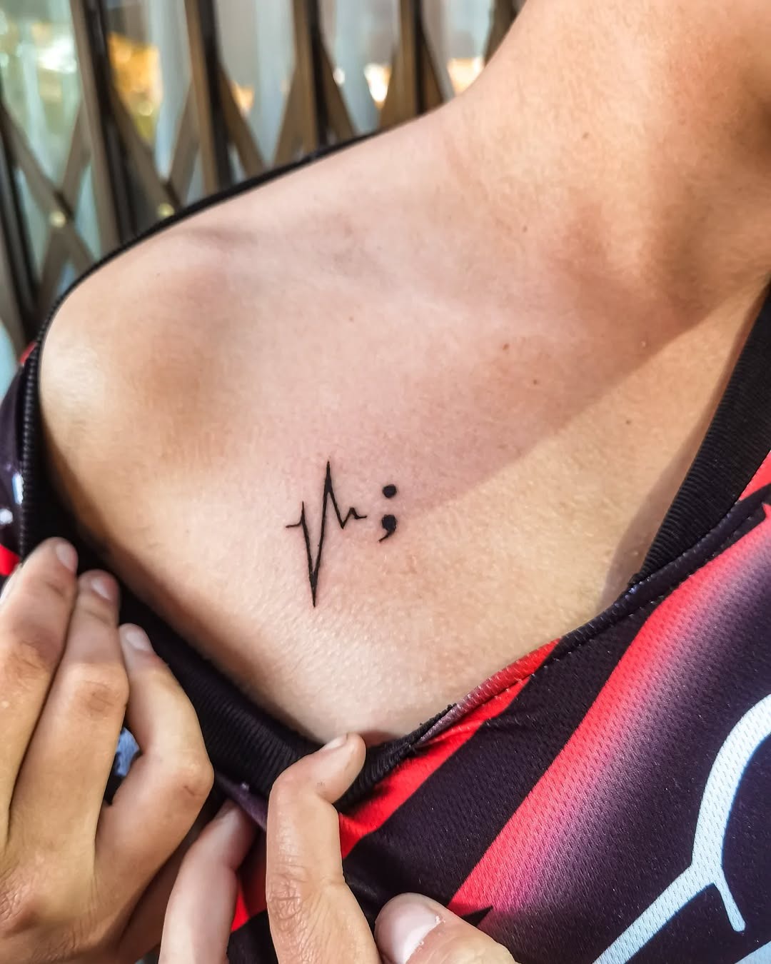 Meaningful semicolon heartbeat tattoo on display Tattoo Design
