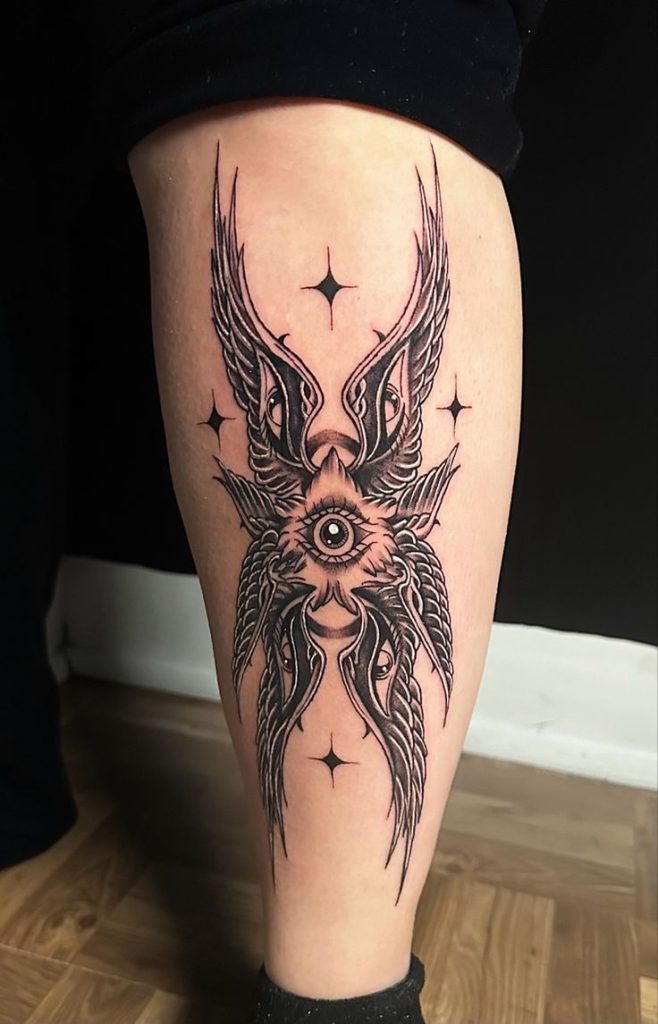 Abstract Seraphim with Layered Eyes Tattoo Design