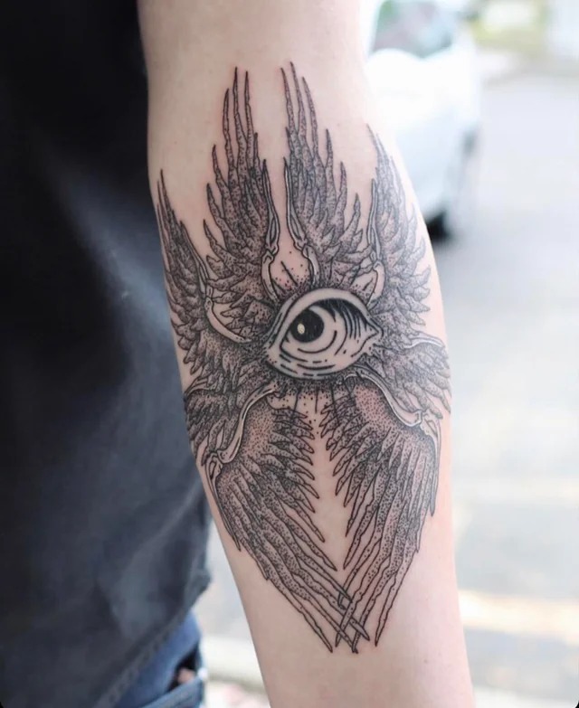 Multi-Eyed Seraphim with Dripping Tears Tattoo Design