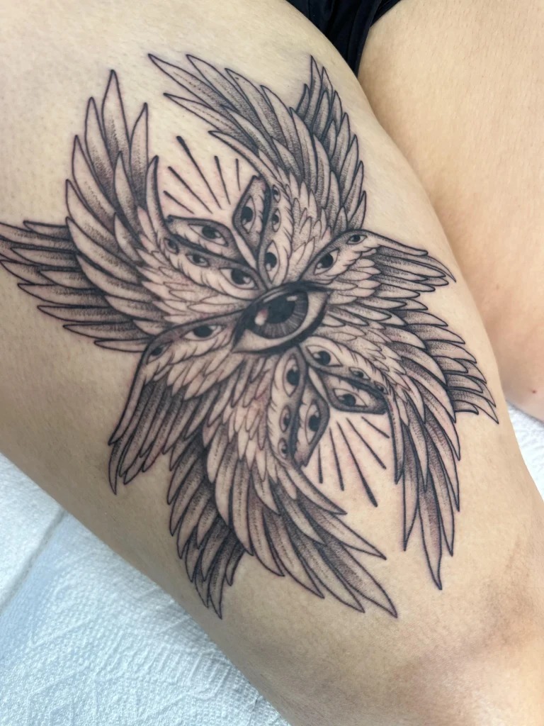 Symmetrical Winged Eyes Tattoo Design