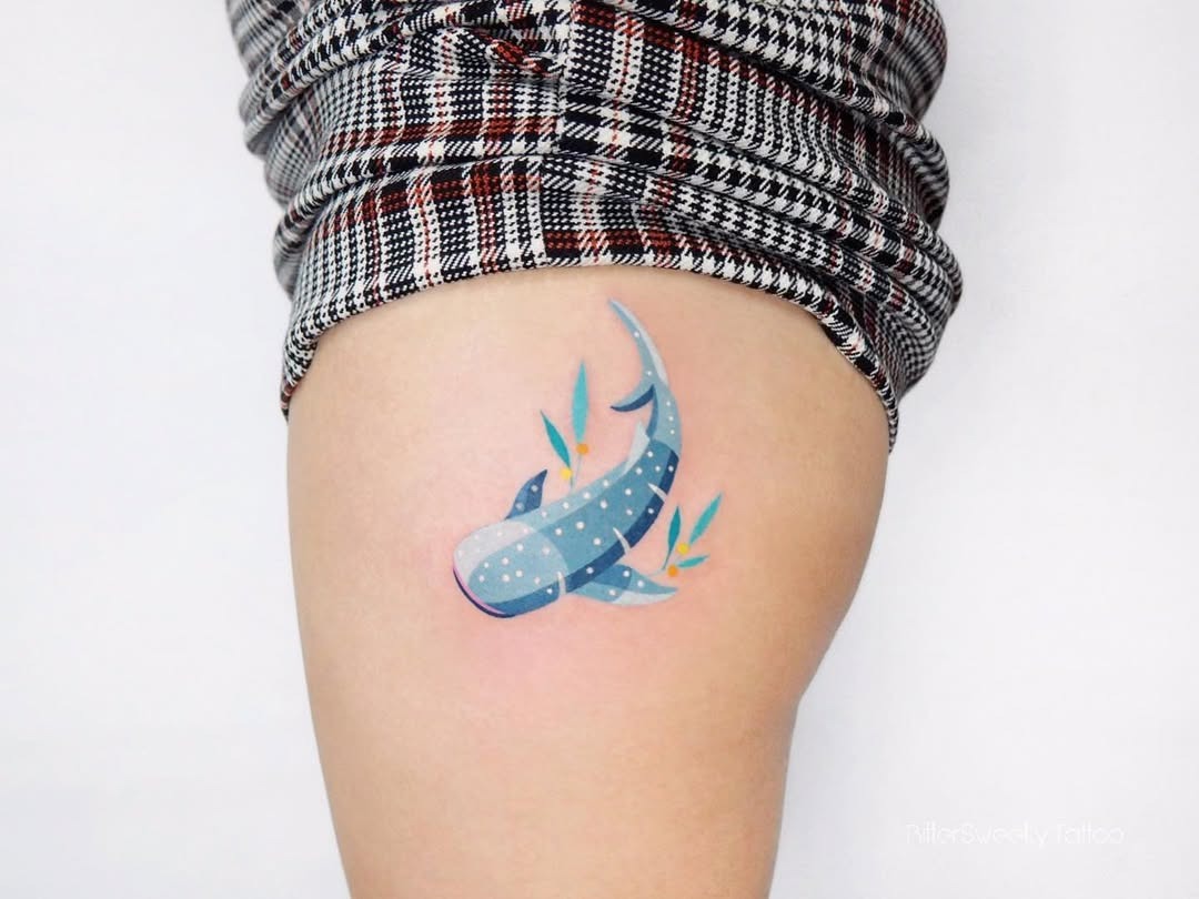 Colorful shark tattoo with vibrant aquatic design Tattoo Design
