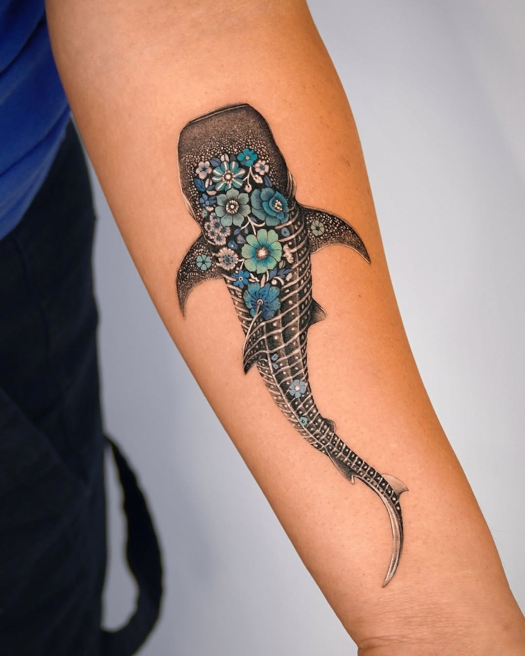 Floral Shark Tattoo with Intricate Details Tattoo Design