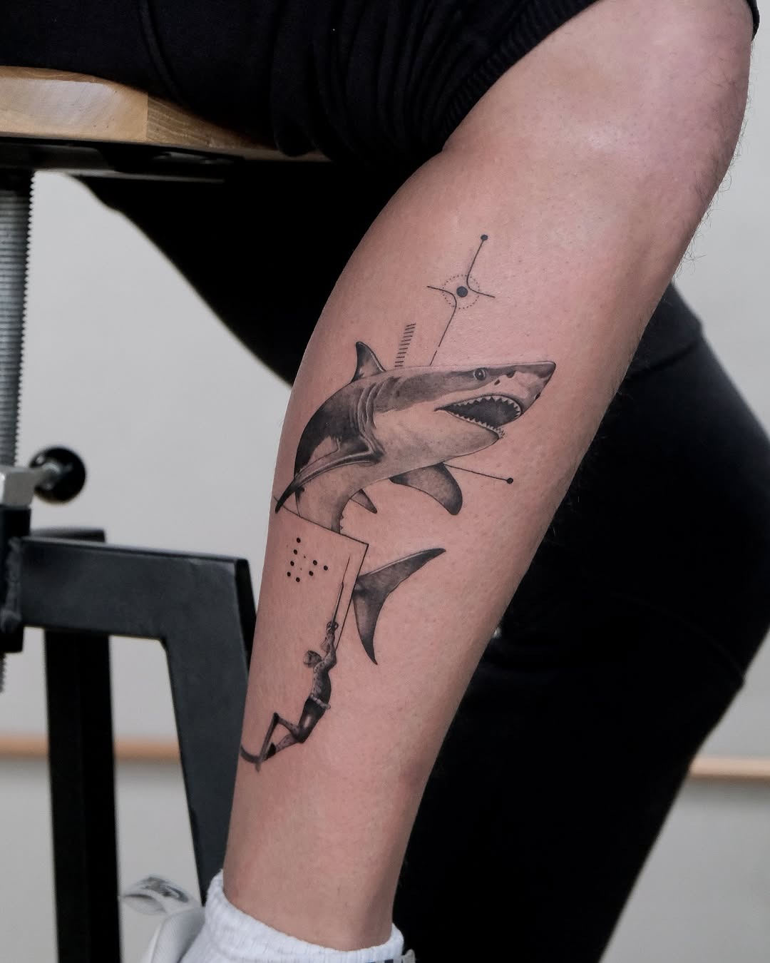 Modern Shark Tattoo with Abstract Elements Tattoo Design