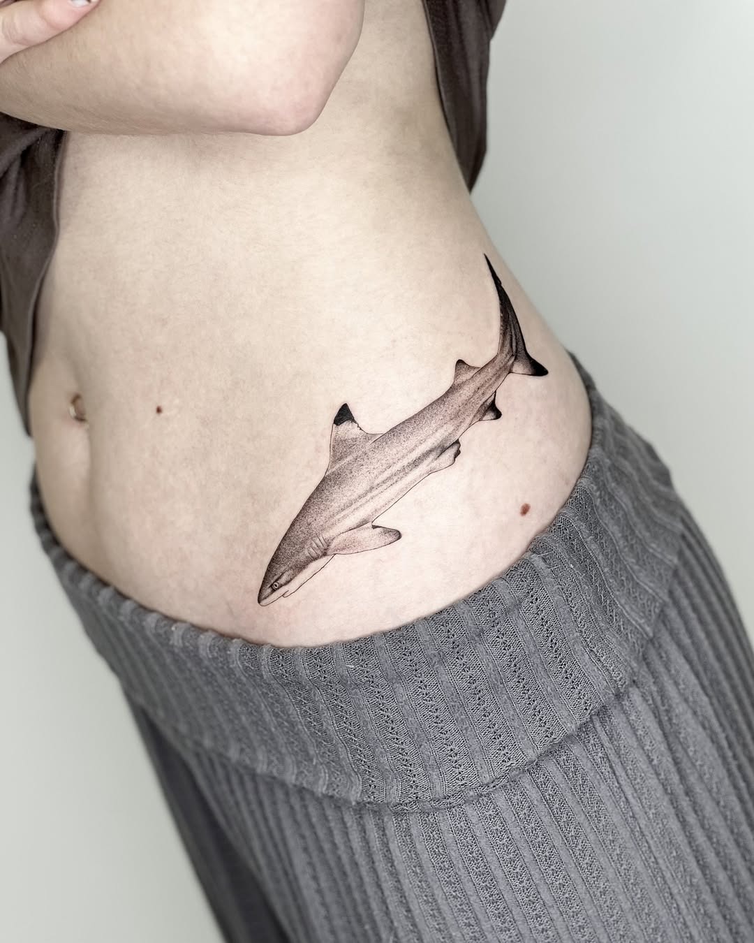 Realistic Shark Tattoo on Side Body Tattoo Design