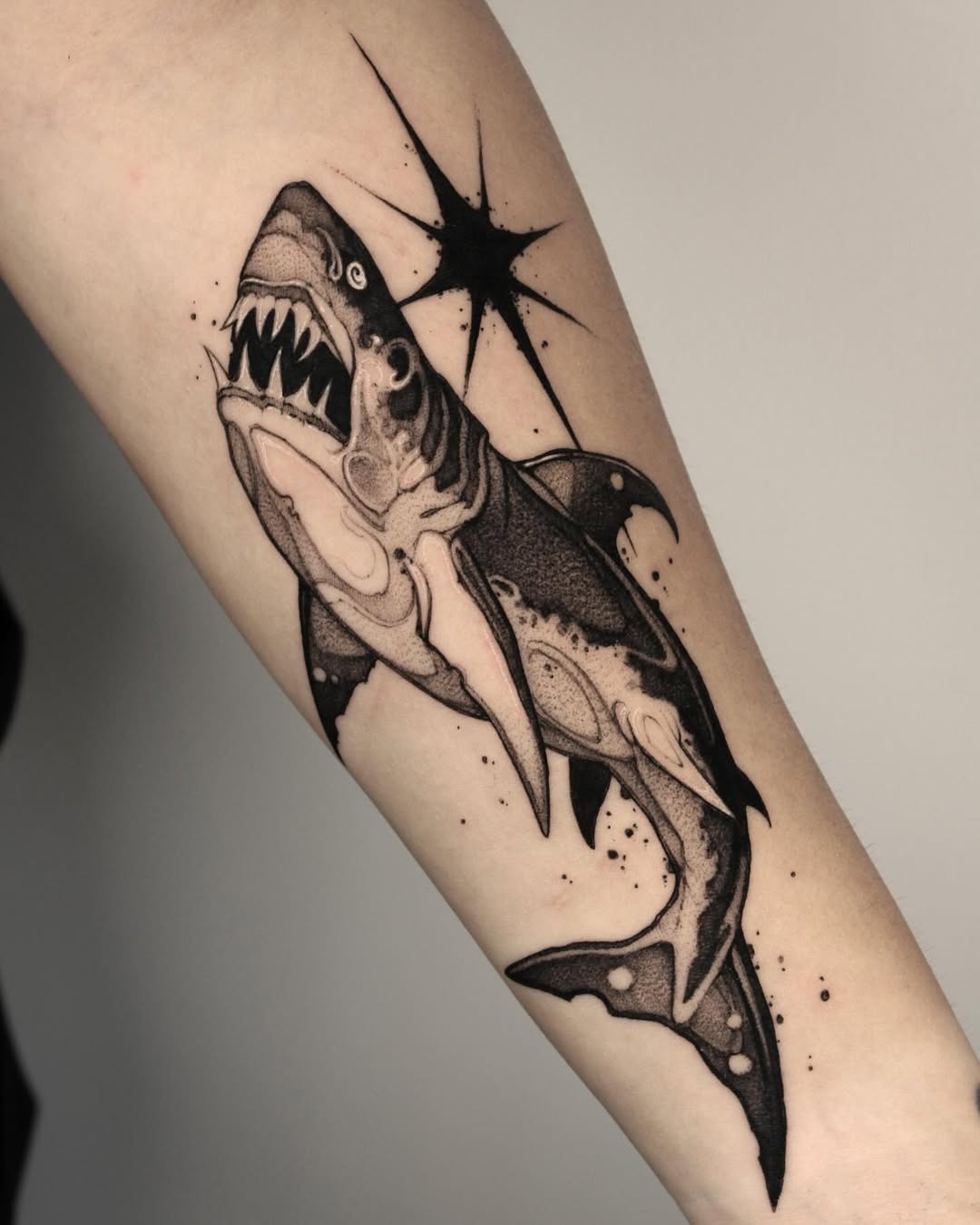 Stunning black ink shark tattoo design Tattoo Design