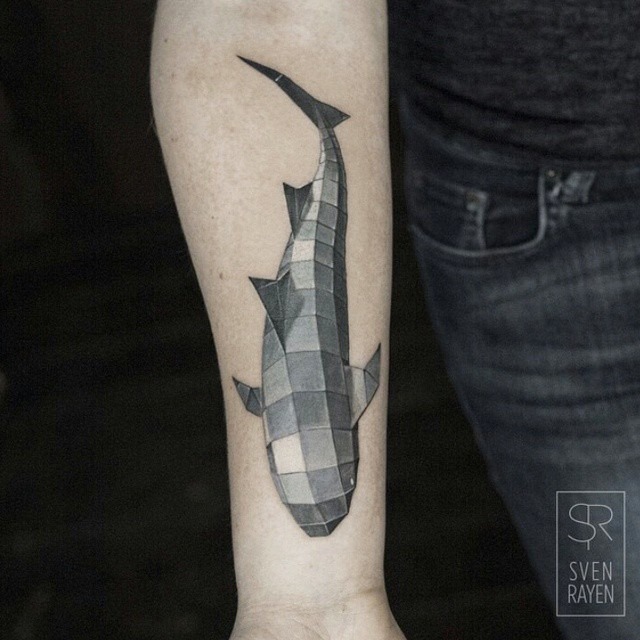 Stylish geometric shark tattoo on forearm Tattoo Design
